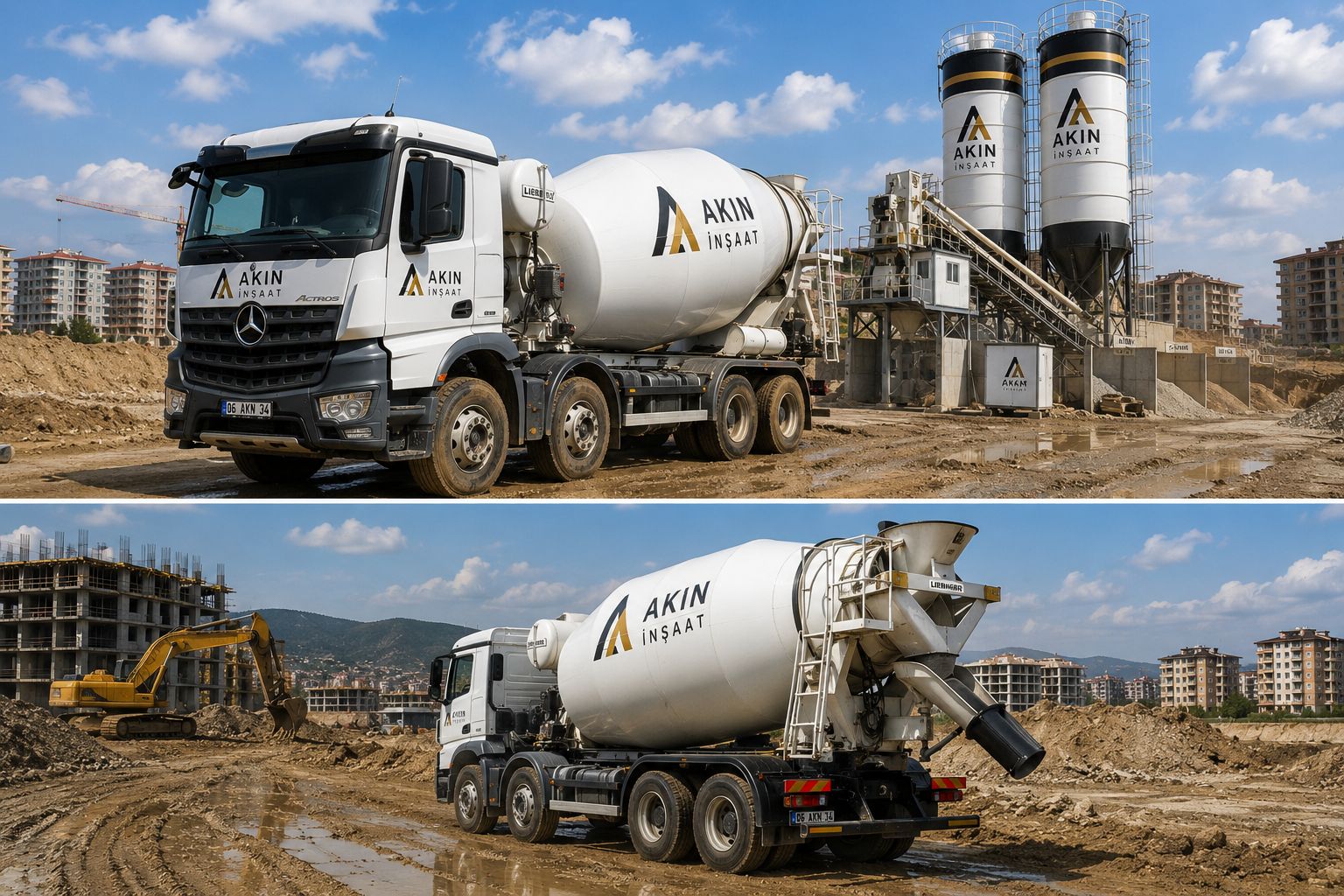 Akın İnşaat beton santrali ve mikser filosu